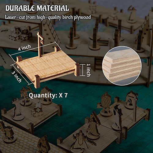 CZYY DND Dock Basic Set, 7 Wood Modular Walkway Terrain Platforms | 7 Straight Dock Sections, 1 in Grid Design, Unfinished Birch Plywood, For Tabletop RPG Battle Maps and Miniatures - style: style1