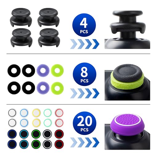 Controller Accessories for PS5 Thumb Grips Joystick caps w/high thumbstick Extender, Joystick Replacement Covers, Analog Stick Precision Rings, aim Boost kit Stuff attachments for PS4 Black White - color: Black & White(33 Pcs)