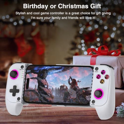 NealGamefy Phone Controller for iPhone/Android - Mobile Gaming Controller with Hall Effect Joystick, Phone Case Support, Turbo Function, Dual Vibration- Phone Controller Compatible with More Games - color: White