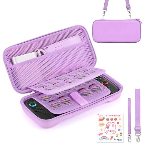 Younik Switch 2 Case Compatible with NS Switch 2 (2025), Carrying Case with 19 Game Card Slots, 4 in 1 Switch 2 Accessories Includes Shoulder Strap, Wrist Strap & Stickers (Purple) - color: Purple, size: For Switch 2(2025)