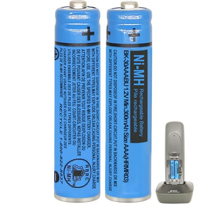 BK-30AAABU NI-MH AAA Rechargeable Battery 1.2V 300mah 2Pack NiMH AAA Batteries for Panasonic Cordless Phones, Remote Controls, Electronics