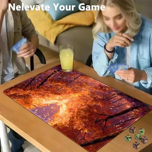 MTG Playmat 24x14 Inch | Optional Game Zone Layout | Non-Slip Rubber Base | Stitched Edges | Includes Free Storage Bag | for TCG, Board Games, and Desk Use(Amberfall,Without Zone) - color: Amberfall, style: Without zone
