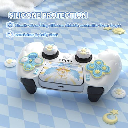 PlayVital Magic Wings Protective Silicone Cover Skin for ps5 Controller – Soft Anti-Slip Grip Protector Case for ps5 Controller with Thumbstick Caps & Stickers, Charging Station Compatible - White - color: White