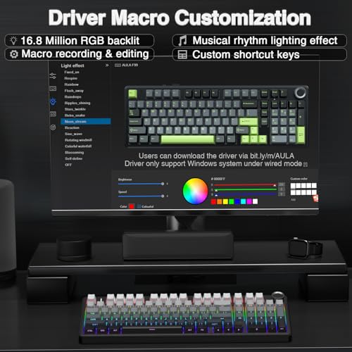 AULA F99 Pro Wireless Mechanical Keyboard with Knob,Gasket Structure,Tri-Mode BT5.0/USB-C/2.4GHz Hot Swappable Keyboard,Creamy Sound,RGB Backlit PBT Keycaps Computer Gaming Keyboards - color: With Knob-Side Prined-Black