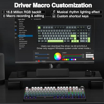AULA F99 Pro Wireless Mechanical Keyboard with Knob,Gasket Structure,Tri-Mode BT5.0/USB-C/2.4GHz Hot Swappable Keyboard,Creamy Sound,RGB Backlit PBT Keycaps Computer Gaming Keyboards - color: With Knob-Side Prined-Black