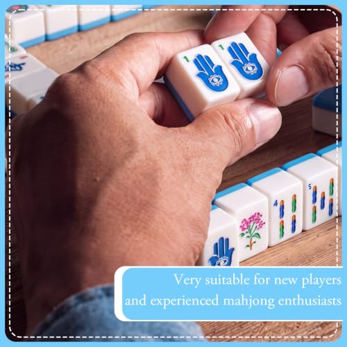 160 Pcs American Mahjong Tiles Set Blue, Mini 1.2 Inch Mahjong Tiles with Rosh Hashanah Themed Protable Mah Jong Game Set for Jewish New Year Holiday Family Gathering Hanukkah Gift - style: Jewish