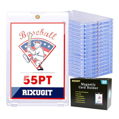 20 Pack 55pt One Touch Magnetic Card Holders for Trading Cards | UV Protection Hard Plastic Card Protectors, Magnet Case Fits Baseball, Football, Game Sports Sleeves For Storage and Display - size: 20ct 55PT Card Holder