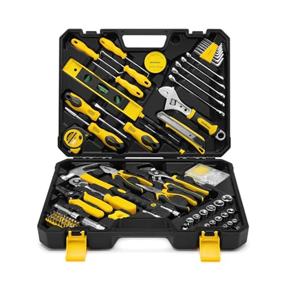 Enventor Tool Set with 1/4 in and 3/8 in Metric Sockets, 231 Pieces | 8-15 MM Wrenches, Quick-release Ratchet for Home Repairs, DIY projects, and Auto Maintenance