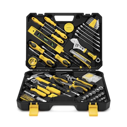 Enventor Tool Set with 1/4 in and 3/8 in Metric Sockets, 231 Pieces | 8-15 MM Wrenches, Quick-release Ratchet for Home Repairs, DIY projects, and Auto Maintenance