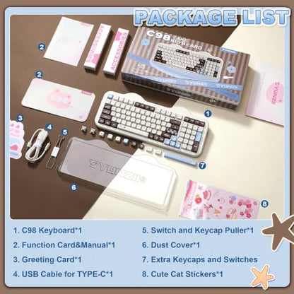 YUNZII C98 Wireless Mechanical Keyboard with Number Pad,98 Key BT5.0/2.4G/USB-C Hot Swap Gasket Mount with PBT MOA Keycaps,Custom RGB,Cute Cake Keyboard for Win/Mac (Choco, Candy Linear Switch) - color: Choco, size: Candy Linear Switch