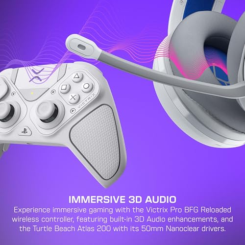 Bundle of Turtle Beach Atlas 200 Wired Gaming Headset Officially Licensed for PS5 & PS4 - White + Victrix Pro BFG Reloaded Wireless Gaming Controller Officially Licensed for PS5, PS4, PC - White - color: White Bundle