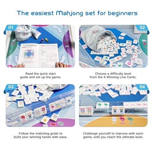 Mini Mahjong Set for Kids & Beginners, Portable Travel Mahjong Tiles Set American for Family, 160 Acrylic Mini Mahjong Tiles with Carrying Bag, Mat, Racks, Mah Jong Starter Kit for Ages 6+