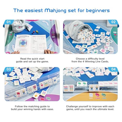 Mini Mahjong Set for Kids & Beginners, Portable Travel Mahjong Tiles Set American for Family, 160 Acrylic Mini Mahjong Tiles with Carrying Bag, Mat, Racks, Mah Jong Starter Kit for Ages 6+