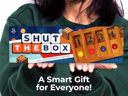 BSIRI Classic Shut The Box Game Wooden 12 Numbers with Math Lover Player Wood Box of Brain Teaser Puzzles Single Player Original Wood Dice and Close flip Number Board Games Adults Travel Mini Size - style: Shut the Box Game