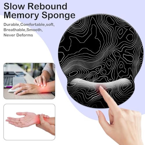 Gaming Mouse Pad Wrist Support,Ergonomic Mouse Pad with Wrist Rest,Comfortable Mousepad with Smooth Wrist Rest,Pain Relief Mouse Pads for Non-Slip Base,Computer,Laptop,Office，Home（Black Lines） - color: Black lines