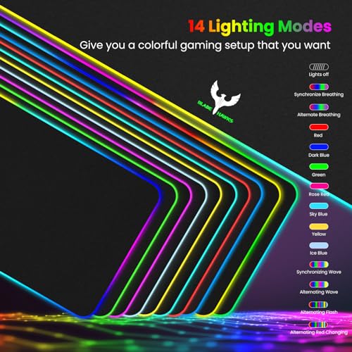 BladeHawks RGB Gaming Mouse Pad Extra Large Extended 31.5x12 Inch-Black | LED mouse pad with 14 lighting modes, covers keyboard & mouse, anti-slip rubber base, waterproof surface, USB powered - color: Black