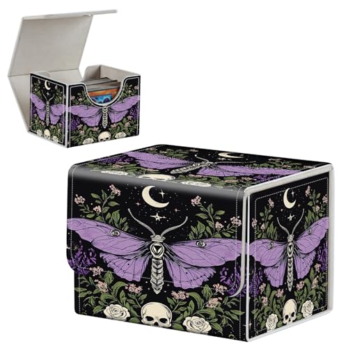 Deck Box for MTG/TCG/CCG,100+ Sleeved Card Holder,PU Leather 4.1×3.15×3.54 Trading Card Storage Box Case with Magnetic Closure,Moth & Crescent Quick Access for MTG Game Cards - color: Moth & Crescent, size: 4.1×3.15×3.54 inch