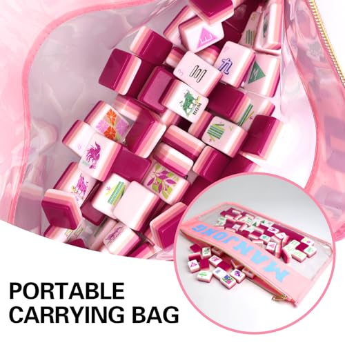 American Mahjong Game Set, Portable Carrying Bag,Acrylic 160 Tiles,Western Mahjong Tiles Set,Complete Ma Jong Set (Rose Red) - color: Rose Red