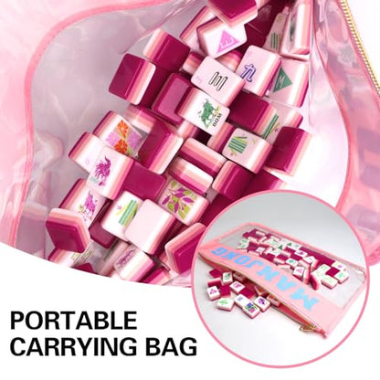 American Mahjong Game Set, Portable Carrying Bag,Acrylic 160 Tiles,Western Mahjong Tiles Set,Complete Ma Jong Set (Rose Red) - color: Rose Red