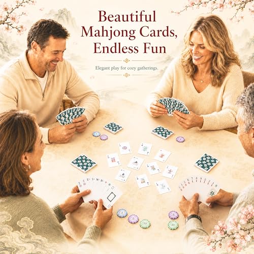 Chinese Mahjong Tile Set: Mahjong Playing Cards,144 Mahjong Cards, Portable Deluxe Set with Dice,Chips &Game Guide, Easier Than Traditional Tiles,Fun for Any Occasion.