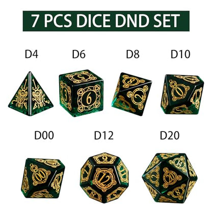 LUCKY-M Glass Dice DND Set, Polyhedral Crystal Glass Dice D&D for Dungeons and Dragons, with Case for RPG MTG Tabletop Games Men & Women Gift(PF-Green) - color: Pf-green