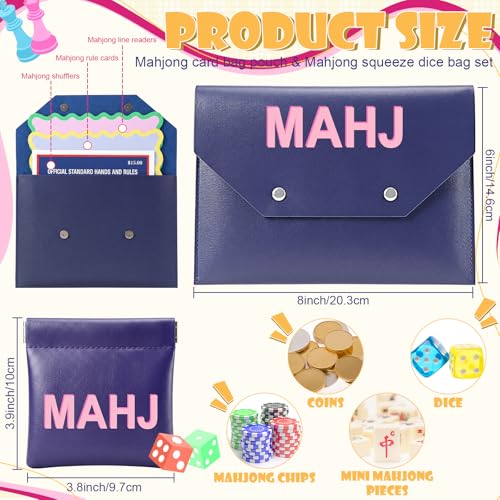 2 Pcs Leather Mahjong Card Bag Clutch Pouch Holder with PU Squeeze Dice Bag Mahjong Accessories Protector Cover Case for MAHJ Lover Playing Game Night(Dark Blue) - color: Dark Blue
