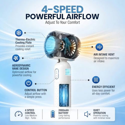 Arctic Air Cool Touch - Portable Handheld Fan, Mini USB Rechargeable, Personal Hand Fan for Cooling, Compact & Lightweight, 4-Speed Adjustable, Battery-Powered, Quiet & Perfect for Travel & Outdoor