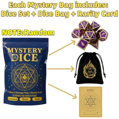 Mystery Dice Set of 7 Polyhedral Dice, DND Dice Set with Storage Bag and Rarity Card, RPG Dice, for Role Playing, Table Games (6 Pack (Epic Guaranteed)) - style: 6 Pack (Epic guaranteed)