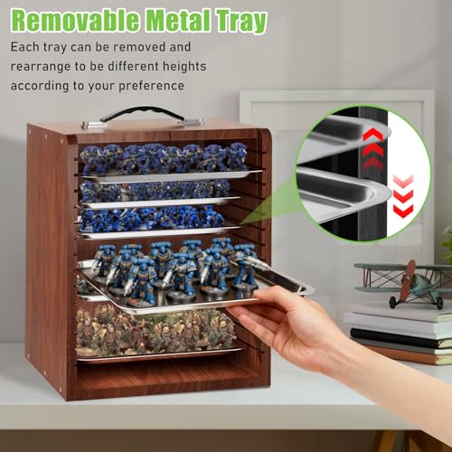 Miniature Storage Case for Collectibles Miniatures, Wooden Display Cases with 6 Trays, Miniature Display Case Miniatures Transport Case (Mahogany) - color: Mahogany