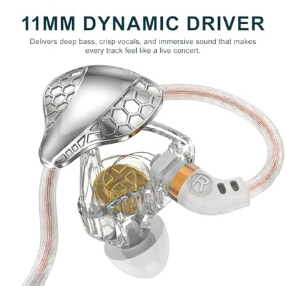 In Ear Monitor Headphones Dual Magnetic Dynamic Driver IEM with Mic, Silver | Hybrid Banlance Armature with Dynamic in Ear Headphones IEM Earphones Gaming Earbuds - color: H89-Silver