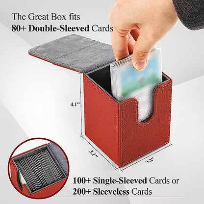 Card Deck Box for MTG Card Storage Box Holds 100 Plus Single Sleeved Cards, Microfiber Lining and Leather Card Box Compatible with Trading Card Games TCG, Yugioh Cards, etc. (Red) - color: Red