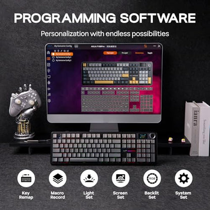 EPOMAKER X Aula F108 PRO Wireless Gaming Keyboard with Screen, 8000mAh Battery, 104 Hot-Swappable and Programmable Keys and Knob, RGB Backlight, for Mac/PC/Android (Black Gradient) - color: Black Gradient