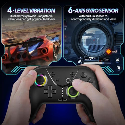 Switch Controller, Wireless Pro Controller for Nintendo Switch 2/Switch/Lite/OLED, Bluetooth controllers Compatible with iPhone/Mac/iPad/iOS/Android/Phone/PC/Steam and TV with Programming/RGB4/Vibration / 3 Turbo Modes/6-Axis/Motion(Black Pro) - color: Bl