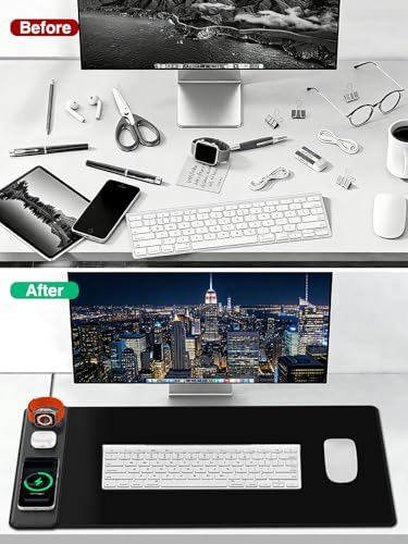 Mouse Pad with Magnetic Wireless Charging, Large Desk Mat, Non-Slip Mouse Mat, Keyboard Pad for Gaming, Desk, Office, PC - color: Black-Magnetic 3-Charging-31.5"x15.8"