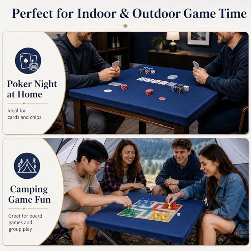 party greeting Game Table Cover for Square Tables Game Tablecover Folding Elastic Contraction Felt Gaming Mat for Card Playing Poker Cards Mahjong Puzzles Board Games (Blue 34 x 34 Inch) - color: Blue