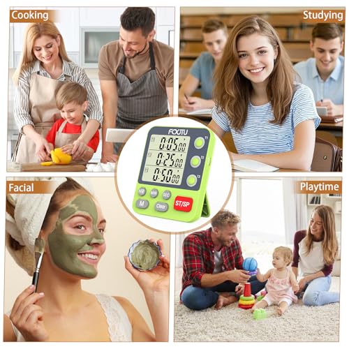Digital Dual Triple Kitchen Timer, 3-Channel Magnetic Countdown Timer for Cooking, Large Display Stopwatch Multi Food Classroom Timer Loud Alarm for Seniors Teachers Battery Included (Green) - size: YS318 Green