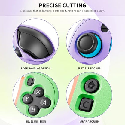 FUNDIARY Replacement for Nintendo Switch 2 Controller, Switch Wireless Controllers Compatible with Switch 2, Anti-Slip Soft Silicone Protective Cover with 2 Thumb Caps, Purple+Green - color: Purple and Green
