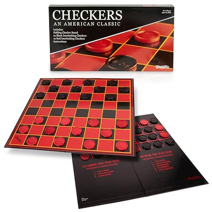 Kangaroo - Multiplayers Strategy Checker Board Game for Kids & Adults - Portable Educational Travel Cardboard Checkers - Includes Large Board w/ 24 Checkers (12 Red and 12- Black) 15x15 Inches