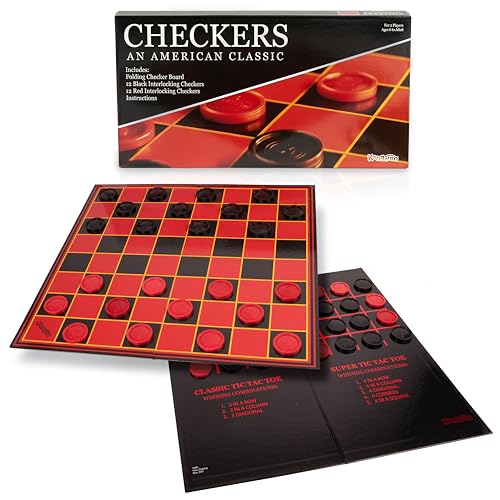 Kangaroo - Multiplayers Strategy Checker Board Game for Kids & Adults - Portable Educational Travel Cardboard Checkers - Includes Large Board w/ 24 Checkers (12 Red and 12- Black) 15x15 Inches