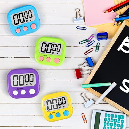 Digital Timer for Kids Teacher Supplies Classroom Timer for Study Learning Management Kitchen Work Exercise-4Pack Blue Green Yellow Purple - color: Blue Green Yellow Purple