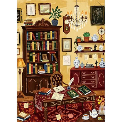 1000 Piece Jigsaw Puzzles for Adults, Study Room Puzzle with 1:1 HD Poster, Precise Interlocking, Letter Markings on Back, Dust-Free, Stress Relief & Ideal Family Game Gift - color: Study Room