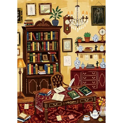 1000 Piece Jigsaw Puzzles for Adults, Study Room Puzzle with 1:1 HD Poster, Precise Interlocking, Letter Markings on Back, Dust-Free, Stress Relief & Ideal Family Game Gift - color: Study Room