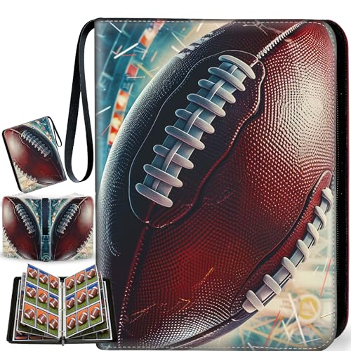 9-Pocket Zipper Football Card Binder, 900-Card Capacity with 50 Removable Sleeves, Portable Travel Storage Display Case, Gift for Kids Teens Adult Sports Card Collectors, Fits All Sports Trading Cards - color: Ganlanqiu-XS05-900 cards