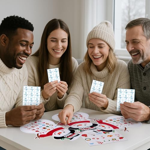Blosssound Snowman Christmas Bingo Game for 24 Players Winter Holiday Party Supplies, Classroom Family Xmas Activities, Reusable Snowman Bingo Cards for Christmas Eve Games - style: Snowman
