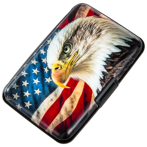 Credit Card Holder Small RFID Blocking Wallet Business Metal Slim Mini Aluminum Hard Case for Women Men - color: American Flag Bald Eagle