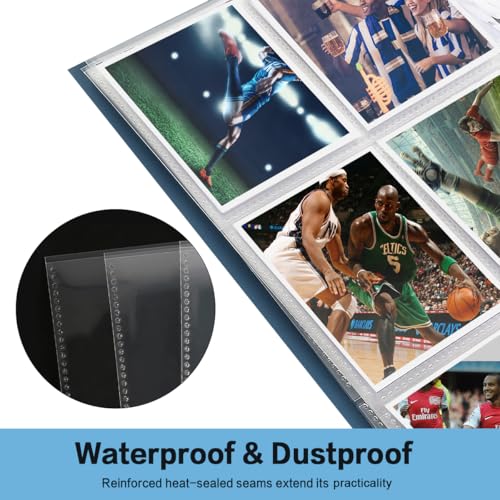Trading Card Sleeve Pages, HERKKA 200 Pack 9 Pocket Album Pages 11 Holes Fit 3 Ring Binder - size: 200 Pack