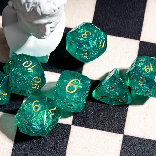 7PCS DND Dice Set,Transparent Sharp Edge Dice Set D&D RPG Polyhedral Die,for Dungeons and Dragons TTRPG Games Roleplaying Games,with Gift Box(Cyan) - color: Galaxy Cyan