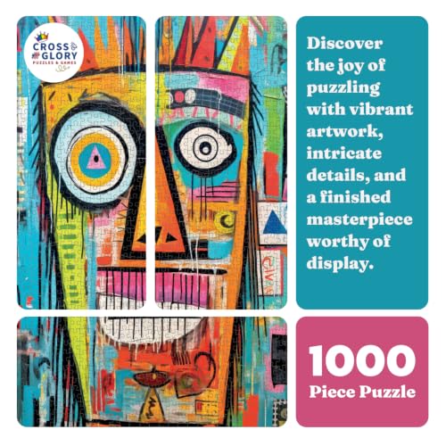 Cross & Glory | 1000 Piece Jigsaw Puzzles for Adults | Crowned Canvas | Mask Majesty | 2mm Thick Pieces | Bonus Reference Poster | Satin Finish | Ages 14+ - color: Crowned Canvas Mask Majesty