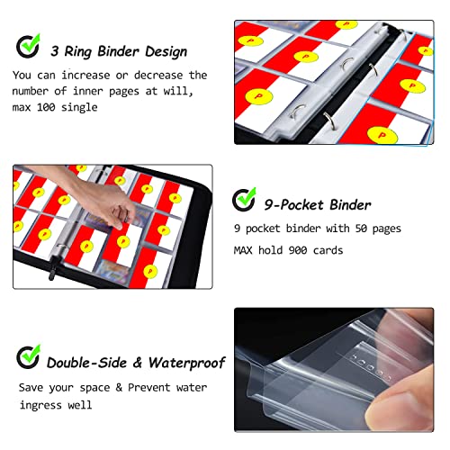 LIMSTDIC Card Binder with Sleeves - 9-Pockets Card Binder Holder Compatible with TCG Trading Cards, Card Storage Album with Zipper for Boys Girls Organized Holds Up to 900 Cards - color: Black 900