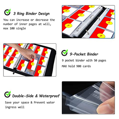 LIMSTDIC Card Binder with Sleeves - 9-Pockets Card Binder Holder Compatible with TCG Trading Cards, Card Storage Album with Zipper for Boys Girls Organized Holds Up to 900 Cards - color: Black 900